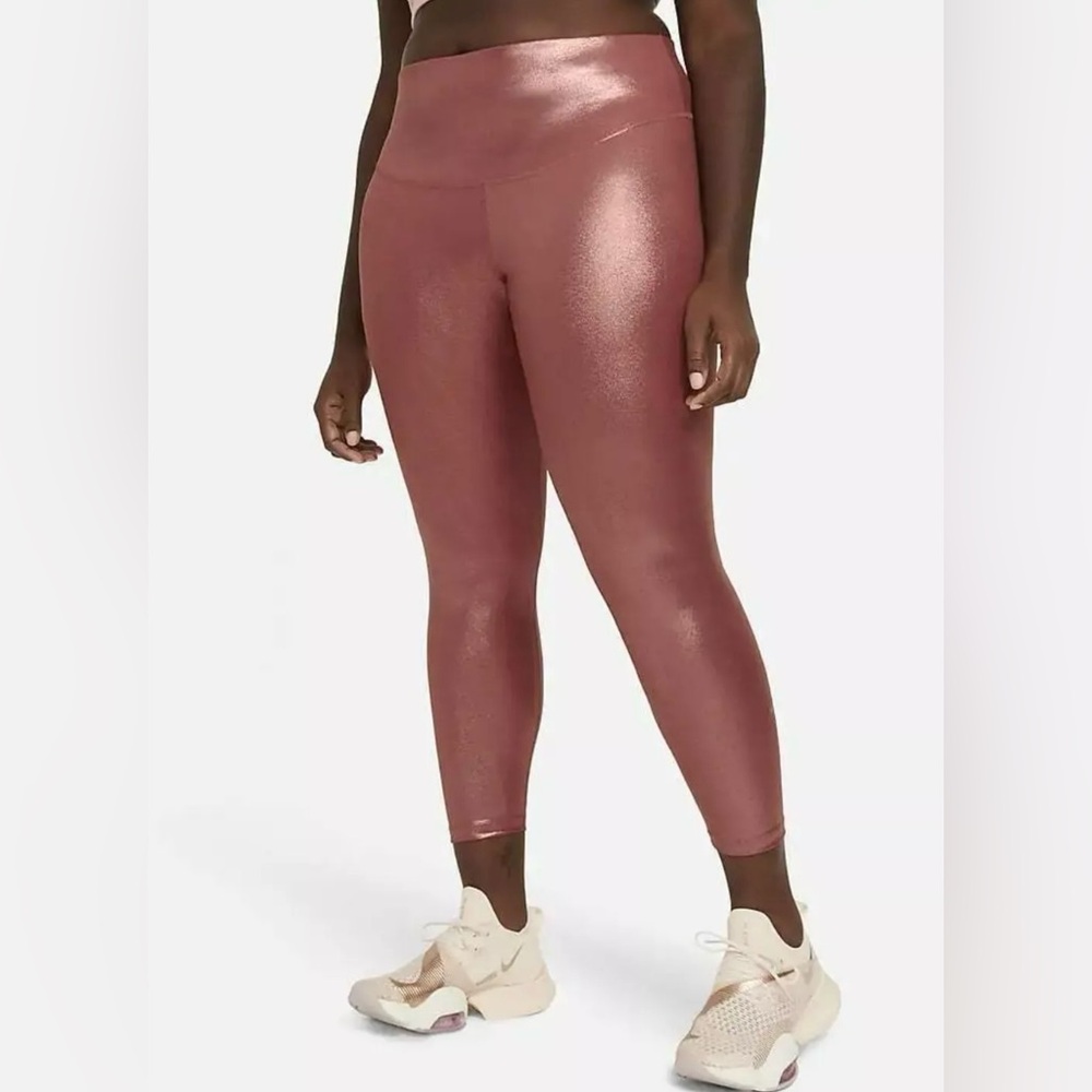 NEW Womens Nike One Icon Clash 7/8 Tight Fit Leggings Metallic DB9126-652 XL